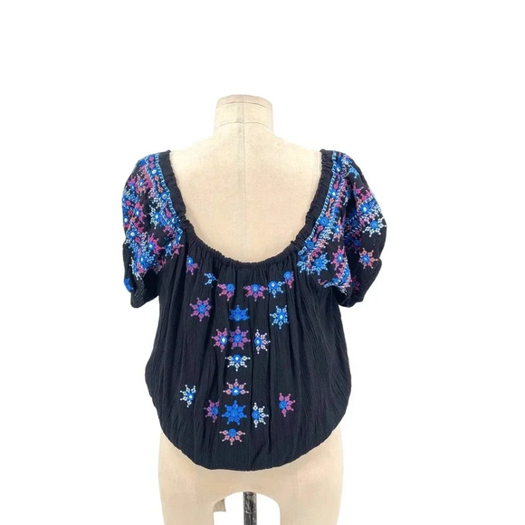 Free People Aurora Embroidered Blouson Top In Black Size Small - Picture 7 of 11